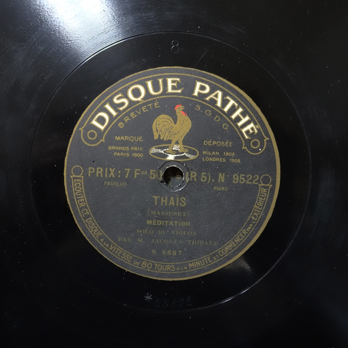 縦振動盤 仏Pathe No.9522 マスネ「タイスの瞑想曲」 ジャック・ティボー拍卖
