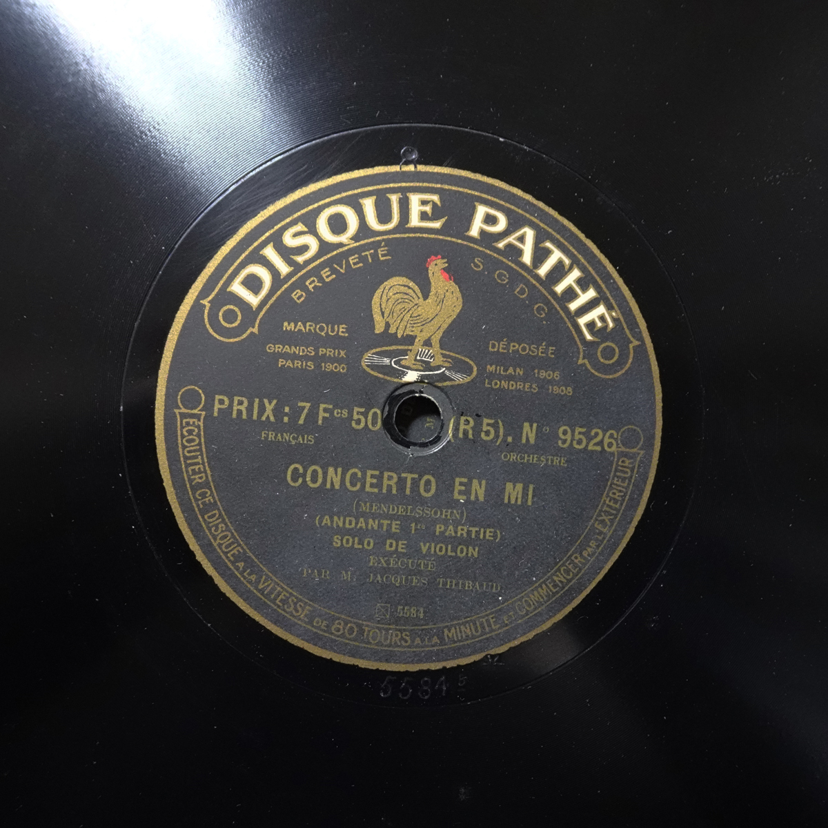 縦振動盤 仏Pathe No.9526 メンデルスゾーン「ヴァイオリン協奏曲より」 ジャック・ティボー拍卖