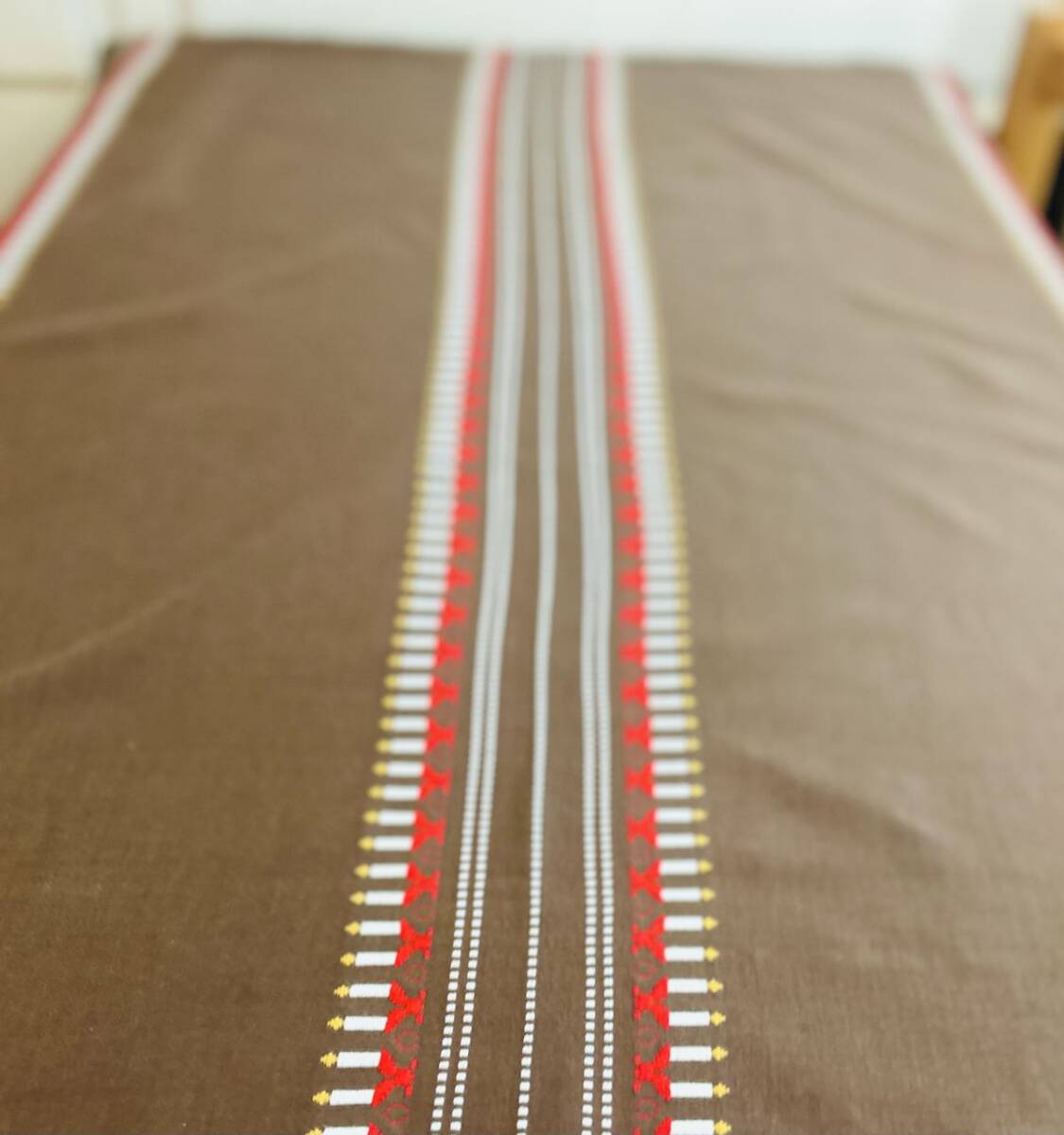 北欧クリスマス☆コットン ブラウン地 キャンドル ジャガード織 テーブルクロス 拍卖