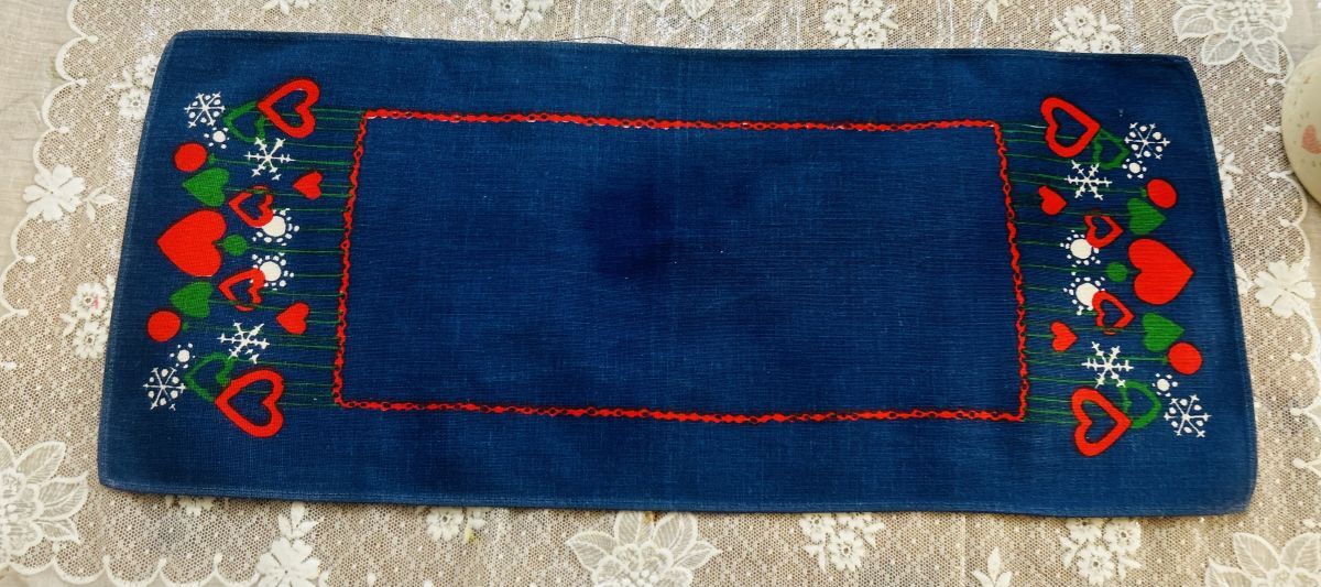 北欧クリスマス☆コットン 紺地 ハートオーナメント ランナー*訳あり 拍卖