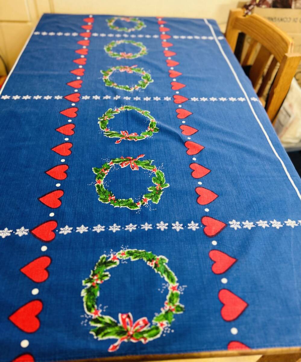 北欧クリスマス☆コットン クリスマスリース 大判プリントテーブルクロス 拍卖