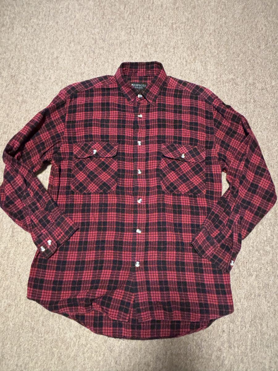 MANPHOTO チェックネルシャツ Mサイズ ビンテージ風 格安出品 拍卖