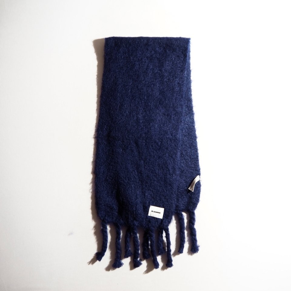 R2167P ▼JIL SANDER + ジルサンダー▼ 22AW モヘア ウール フリンジ マフラー ネイビー / J47TE0012 ストール 紺 秋冬 rb mks拍卖