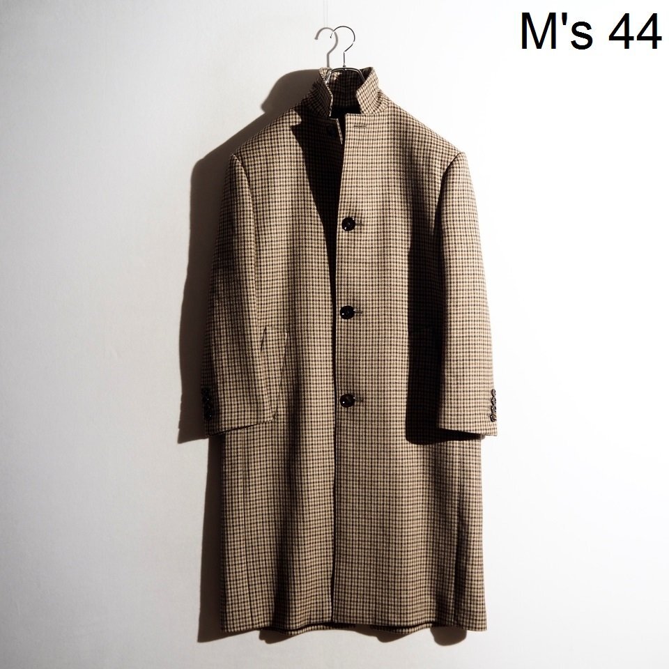 R3751P ▼CELINE セリーヌ▼ HIGH NECK COLLAR COAT IN HOUNDSTOOTH WOOL ウール チェスターコート ガンクラブチェック 44 秋冬 rb mks拍卖