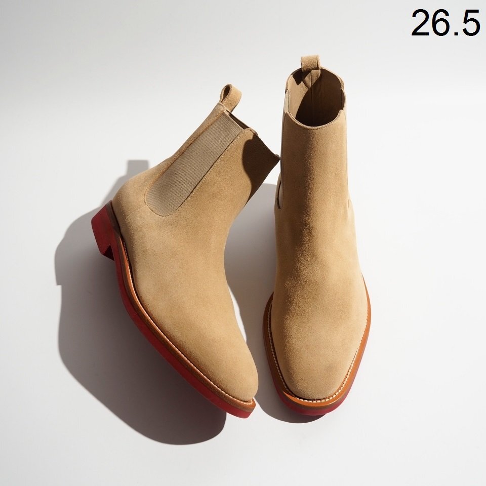 M0306P ▼MANOLO BLAHNIK マノロブラニク × Ron Herman▼ MADRID スエード チェルシーブーツ ベージュ 8/26.5cm メンズ rb mks拍卖