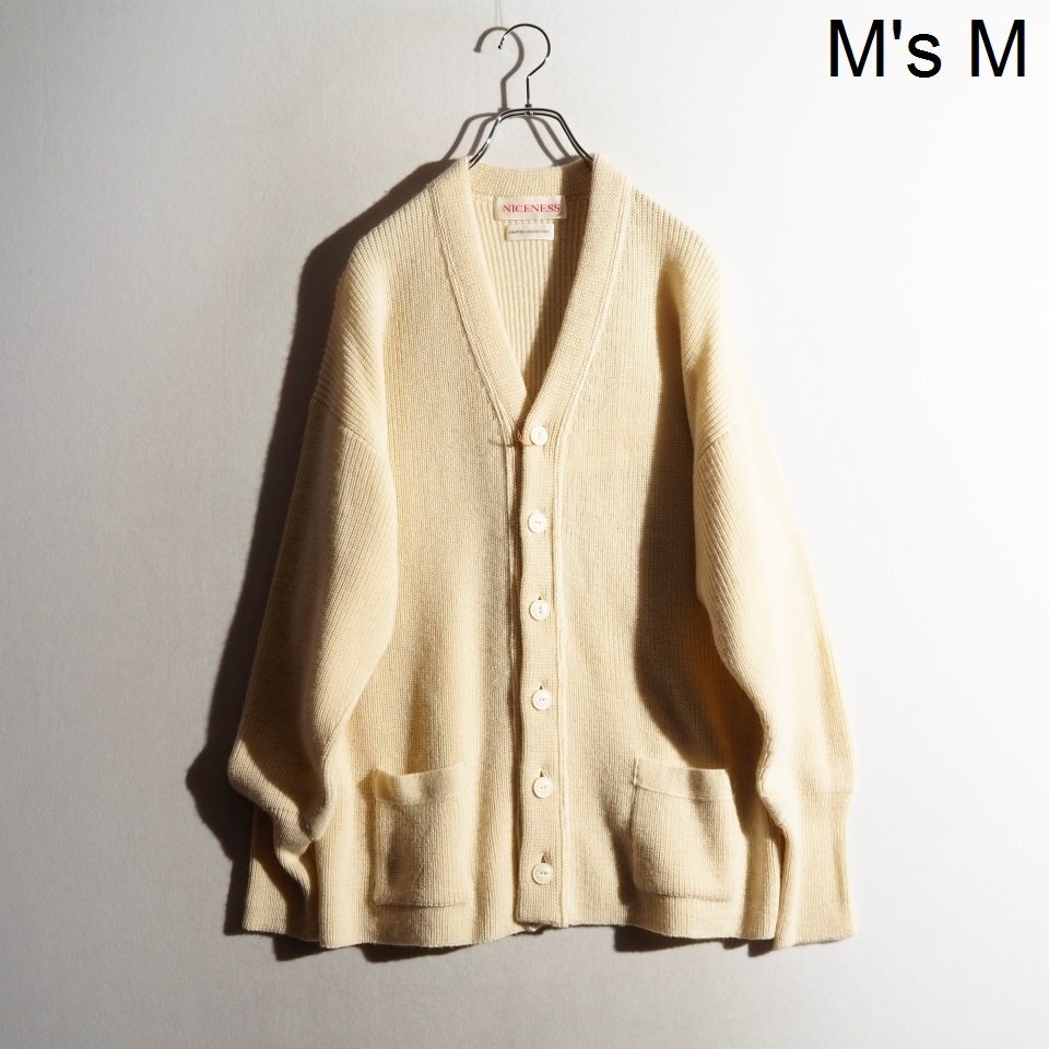 P4170P ▼NICENESS ナイスネス▼ FARLOWE ミドルゲージ ウールアルパカニット カーディガン ナチュラル M / NN-K01BRF21 秋冬 rb mks拍卖