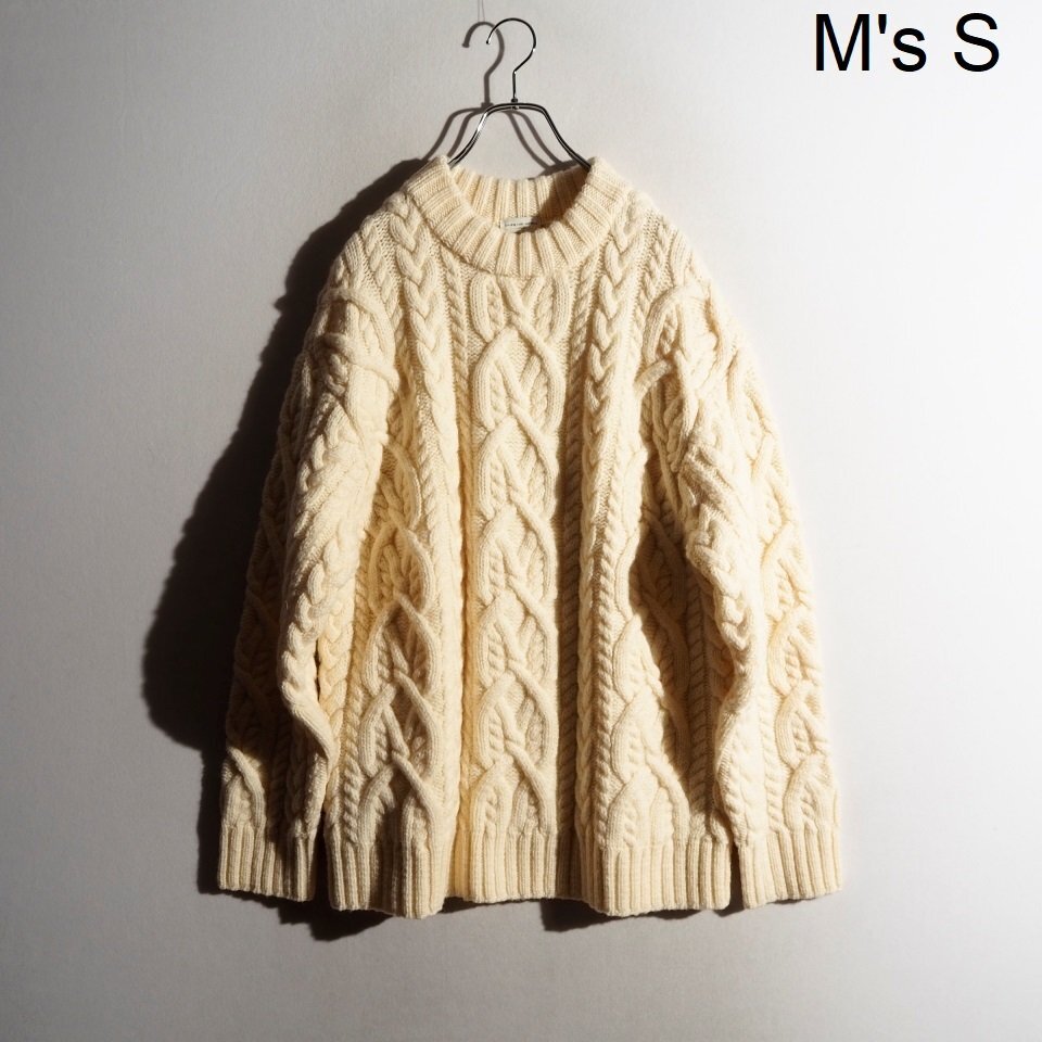 R3671P ●DRIES VAN NOTEN ドリスヴァンノッテン● 22AW NAPOLEON ウール アランニット ホワイト S オーバーサイズ ケーブル 秋冬 rb mks拍卖