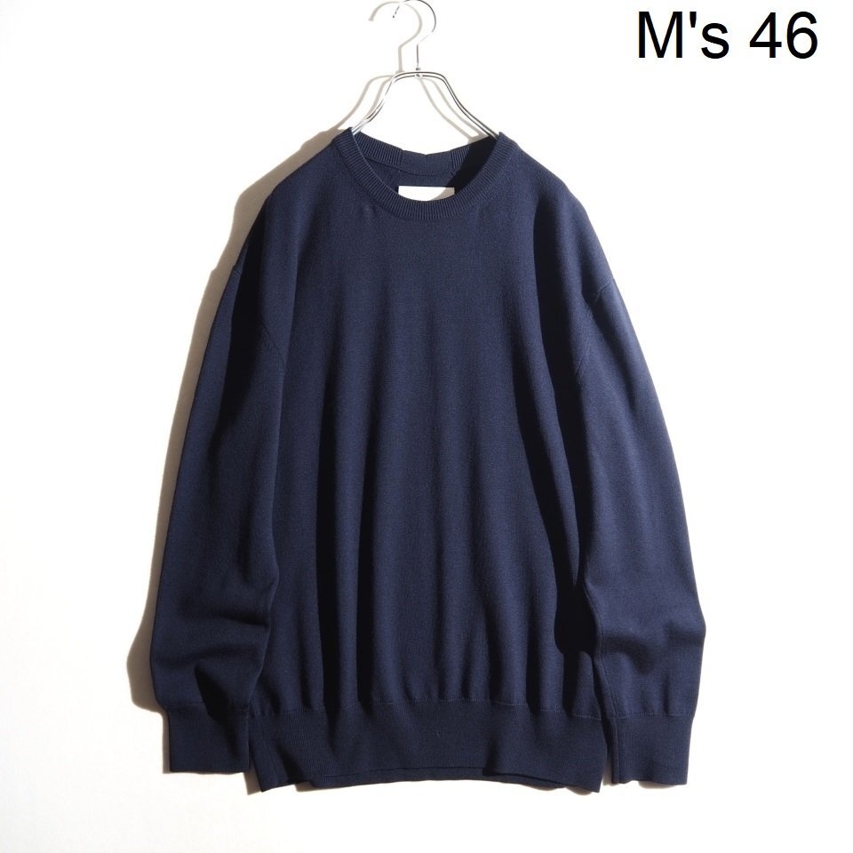 P1672P ●JIL SANDER ジルサンダー● 22AW クルーネック ウールニット ネイビー 46 オーバーサイズ / 紺 J23GP0003 秋冬 rb mks拍卖