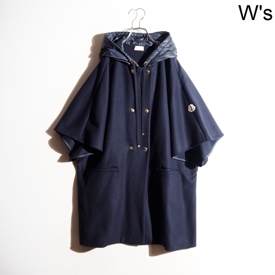 R4057P ▼MONCLER モンクレール▼ 23AW MANTELLA ダブルフェイスウール 切り替えフード付き マントコート ネイビー フリー 秋冬 rb mks拍卖