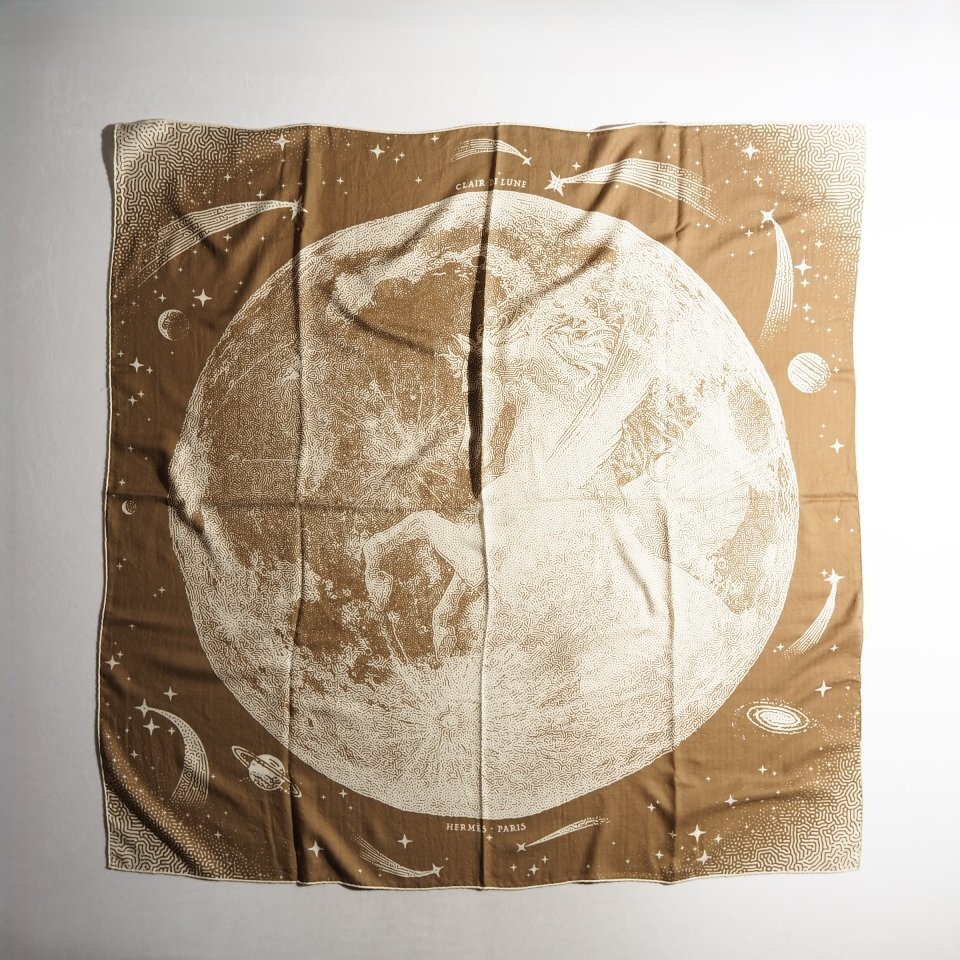 R0040P ▼HERMES エルメス▼ 23AW カレジェアン カシミヤシルクショール140 クレール・ドゥ・リュンヌ ブラウン スカーフ rb mks拍卖