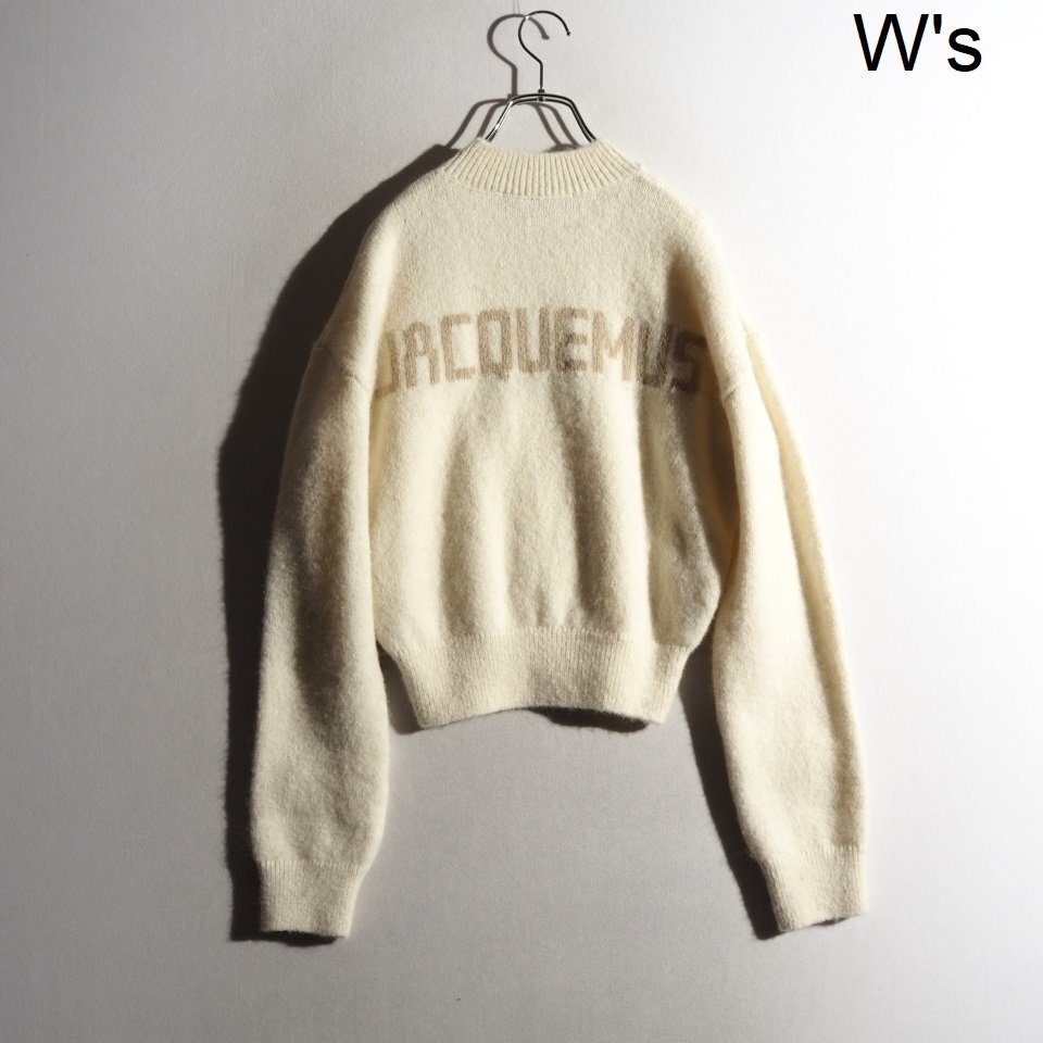 P7079P ▼JACQUEMUS ジャックムス▼ アルパカナイロン クロップドニット ホワイト / バックロゴ モックネック 秋冬 rb mks拍卖