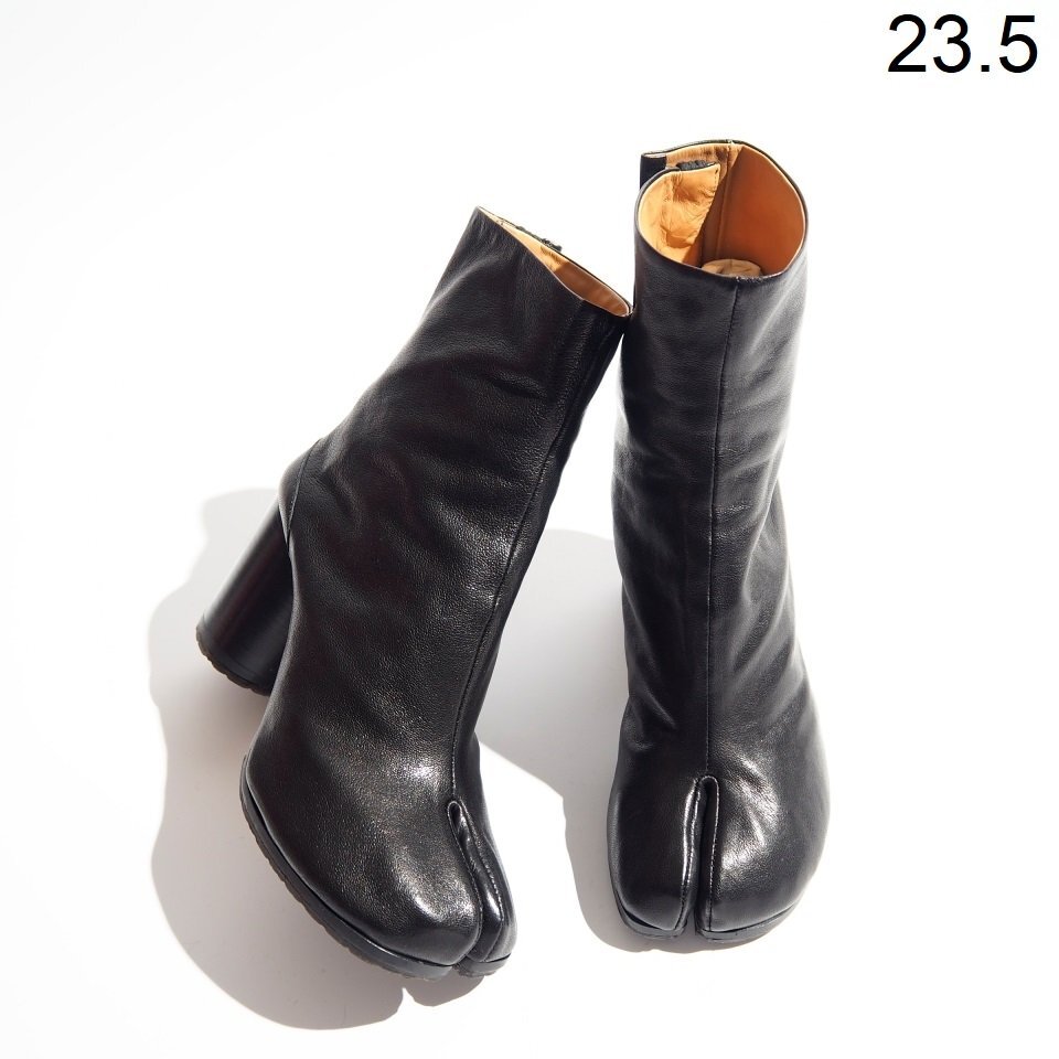 P7651P ▼Maison Margiela 22 メゾンマルジェラ▼ 23SS ヴィンテージレザー 足袋ブーツ ブラック 37/23.5cm タビブーツ 黒 秋~春 rb mks拍卖