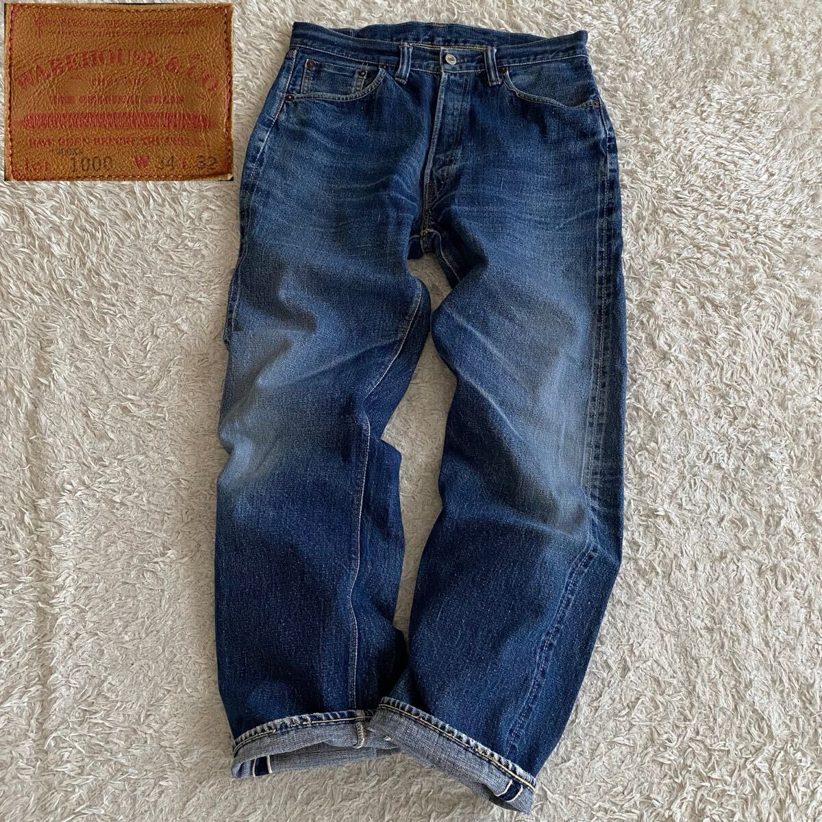 40s復刻/W34 WEARHAOUSE 1000XX ウエアハウス セルビッジ セルビッチ ダブルネーム 隠しリベット 鬼ヒゲ イエローステッチ デニム ジーンズ拍卖