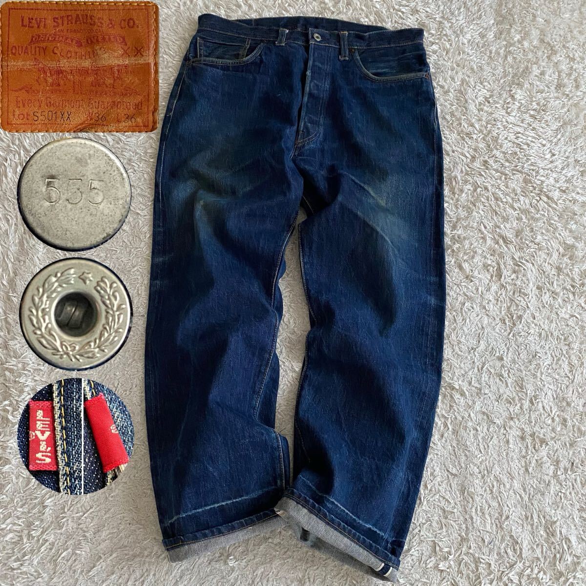 大戦モデル/W36 リーバイス S501XX 44501-0002 片面bigE ビッグE バレンシア工場 赤耳セルビッジ 月桂樹 ドーナツボタン USA製 アメリカ拍卖