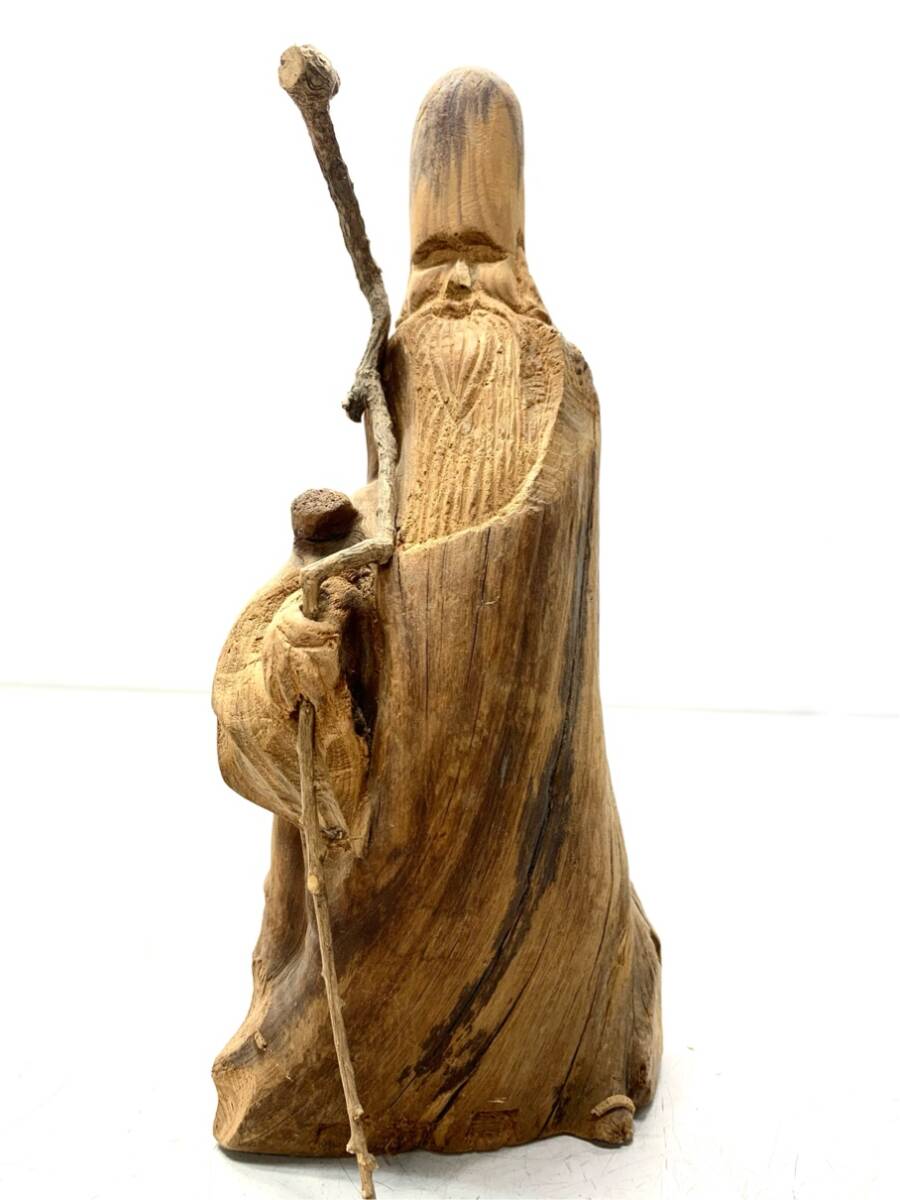 貴重 寿老人 木彫人形 七福神 天然木 縁起物 置物 レトロ ヴィンテージ雑貨 アンティークインテリア A9809A06拍卖