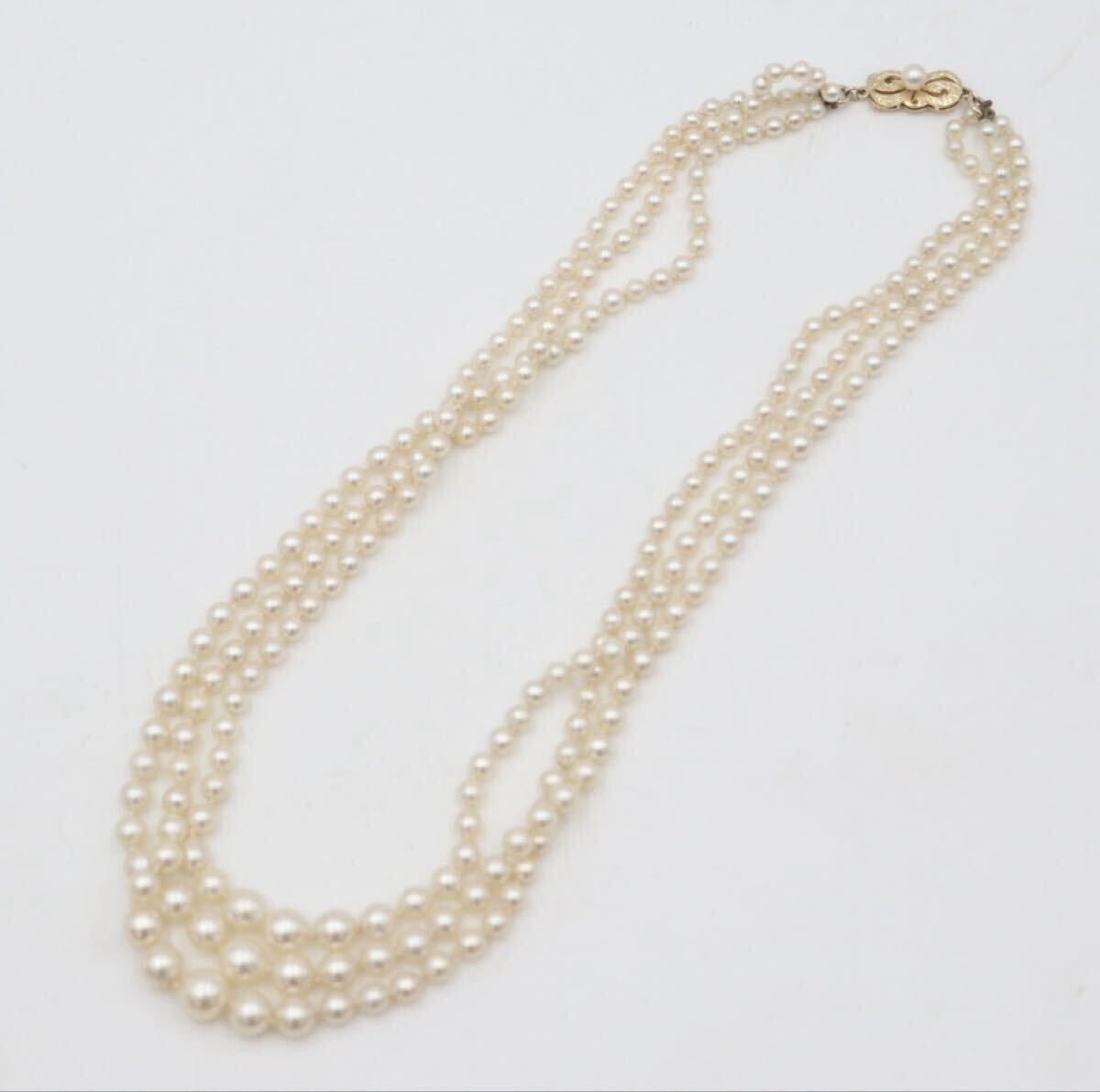 ミキモト MIKIMOTO あこや真珠 パール 3連 ネックレス 金具K14 2.5-7mm拍卖
