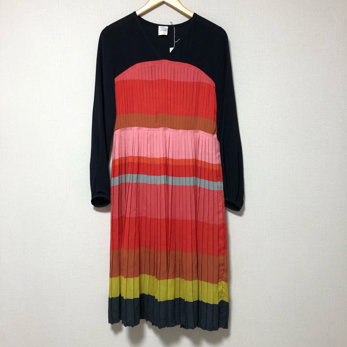 (k) Paul Smith ポールスミス マルチカラー プリーツワンピース サイズ40 レディース 長袖拍卖