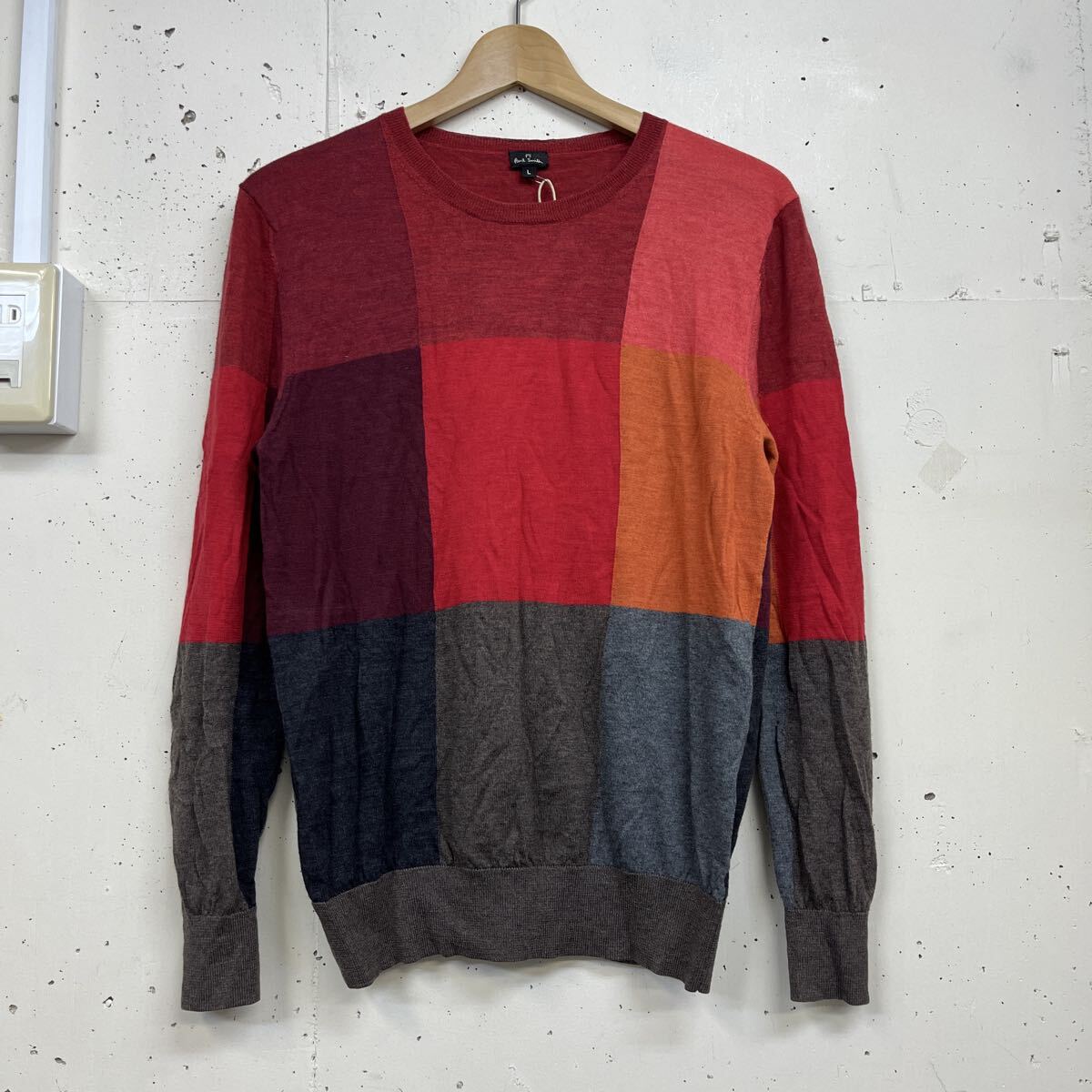 Paul Smith ポールスミス ハイゲージニット セーター サイズL 長袖 ウール 赤系 拍卖