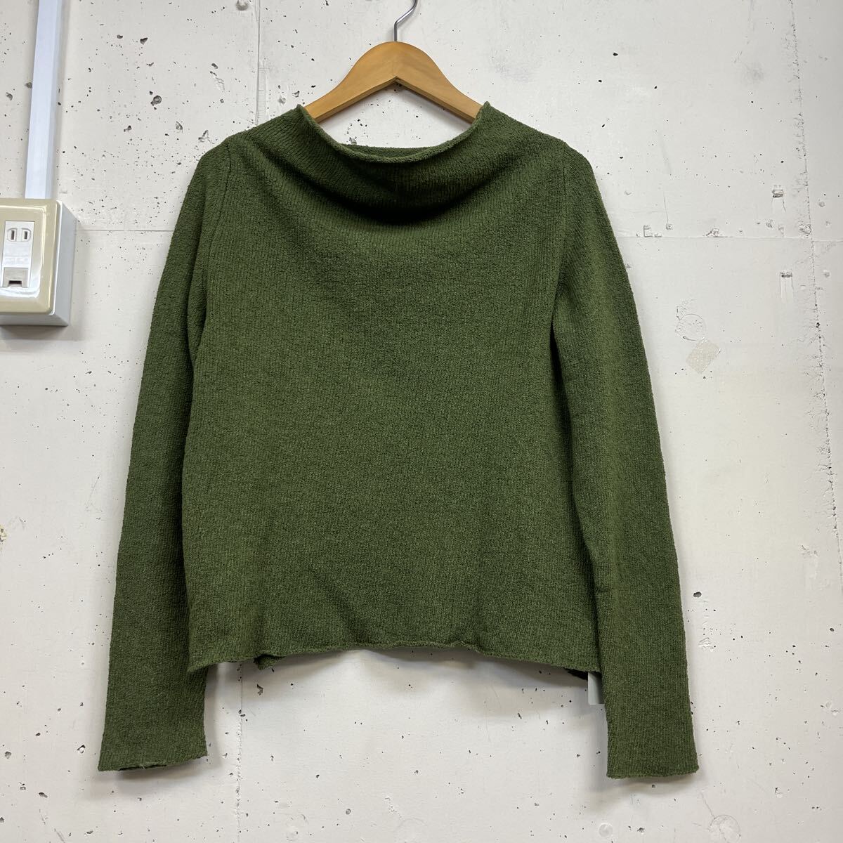 JURGEN LEHL ヨーガンレール コットン&ヤク 変形 ネック ニット カットソー 長袖 緑 グリーン 無地 トップス サイズM 拍卖