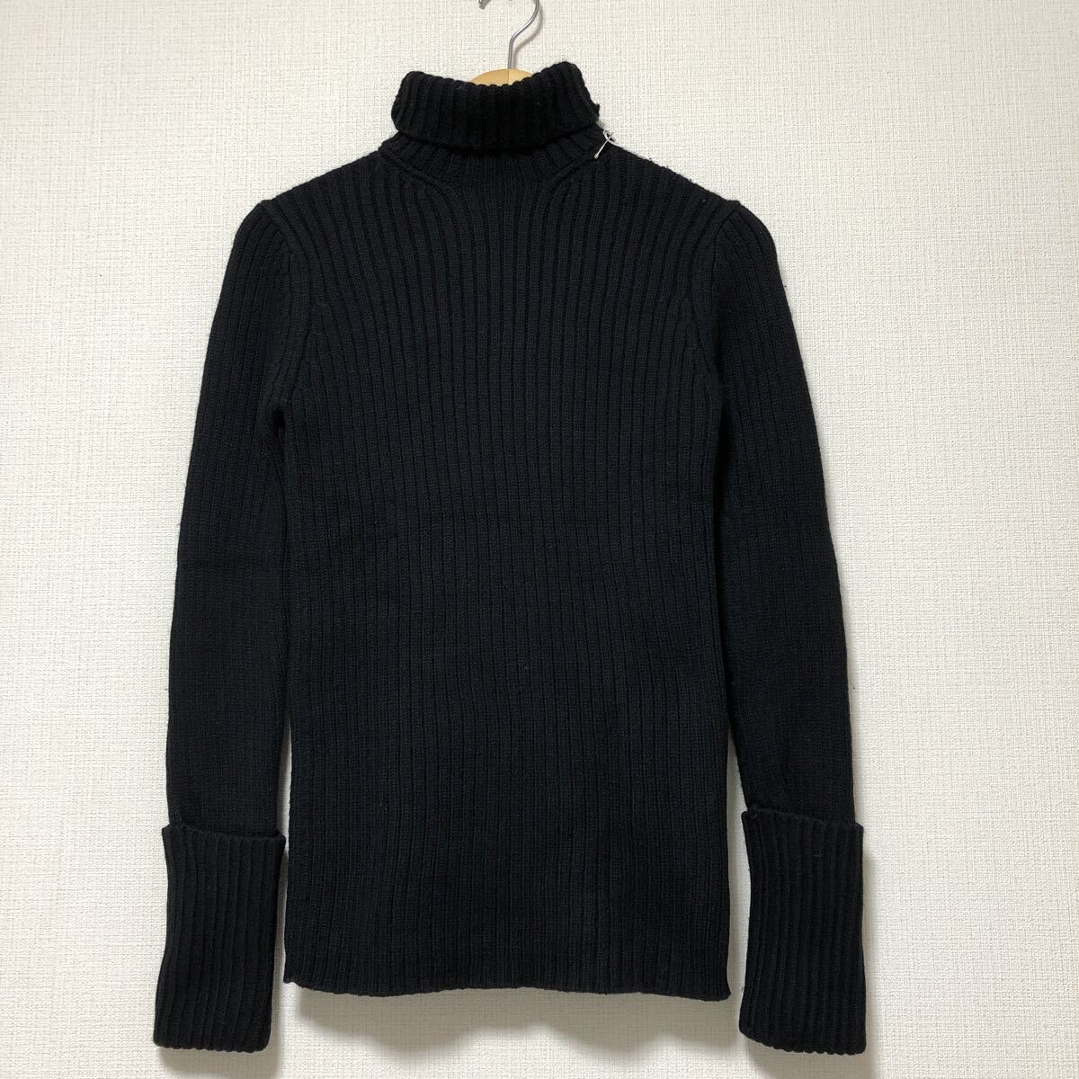 (k) REGULATION Yohji Yamamoto ヨウジヤマモト ハイネック リブニット セーター 折り返し袖 黒 ブラック サイズ1 ウール混拍卖