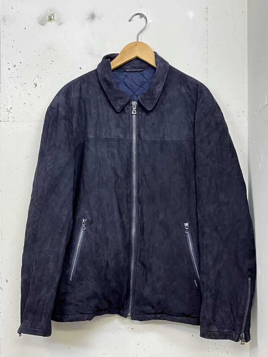 papas plus パパス プラス やぎ革 レザージャケット 紺 LL 日本製 内キルティング ヌバックレザー ライダースジャケット拍卖