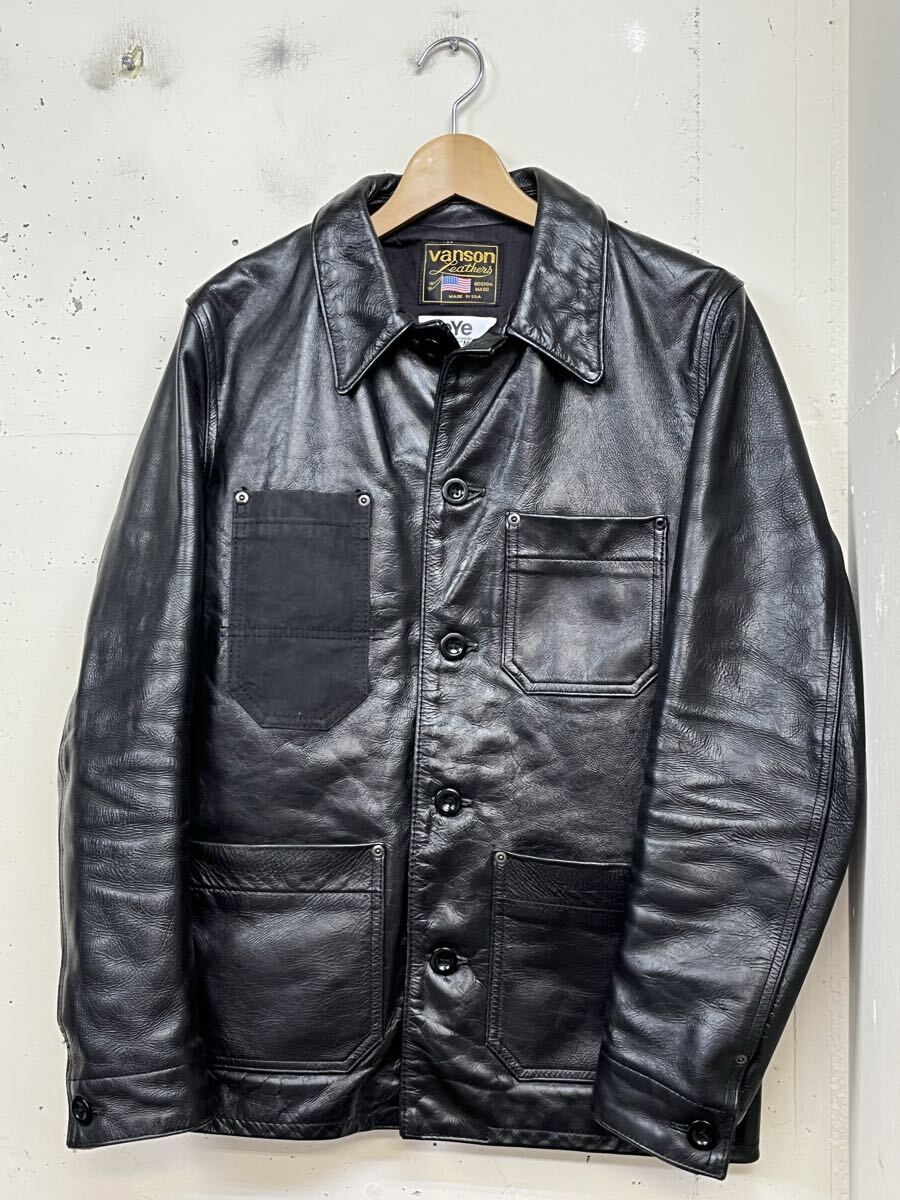 eYe COMME des GARCONS JUNYA WATANABE MAN × VANSON×VANSON/レザー カバーオール/S/牛革/ブラック/黒/WO-J901/AD2014 ジャケット拍卖