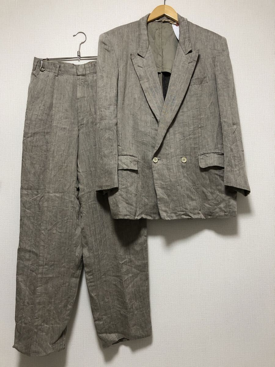 (k) 80s 80年代 COMMEdes GARONS HOMME コムデギャルソン リネン ダブルスーツ セットアップ フォーマル ベージュ サイズM メンズ拍卖