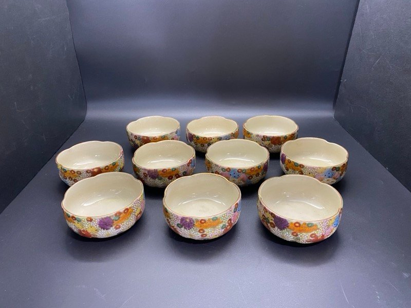 九谷焼 章山 金彩 色絵 花詰紋 盛鉢 菓子器 茶器 菓子鉢 和食器 茶道具 菓子器 鉢 骨董アンティーク インテリア ☆ちょこオク☆100拍卖