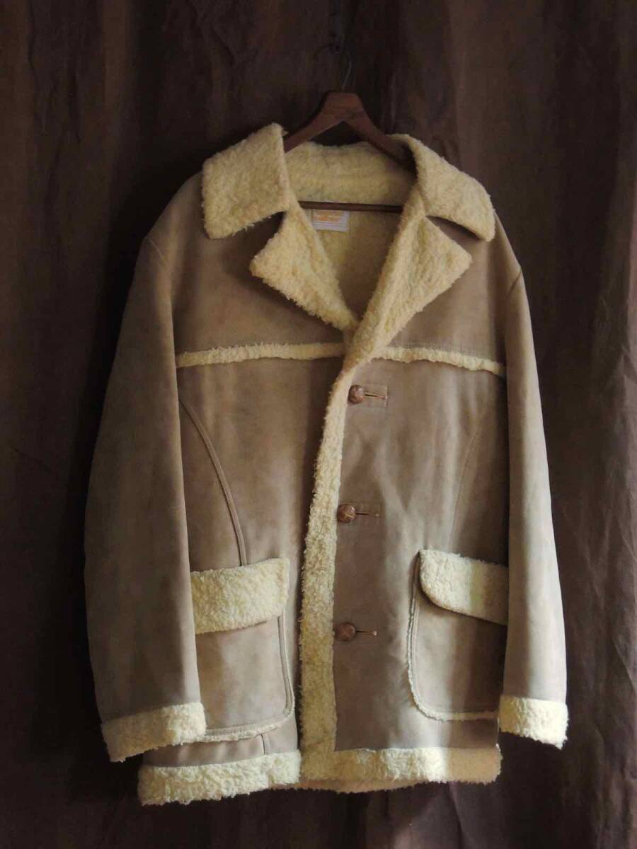 70s ビンテージ USA 1970年代 FINGERHUT FASHIONS ボアランチコート ランチジャケット ボア襟 アメカジ古着 60s US古着 ライディングJKT拍卖