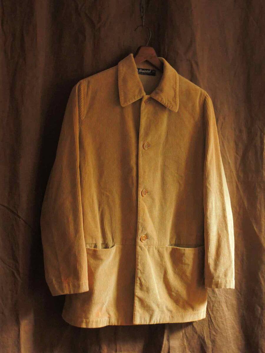 90s ビンテージ イタリア製 FRAIZZOLI フライツォーリ ワイドウェール 太畝コーデュロイ ベージュ カバーオール ワークジャケット古着 綿拍卖