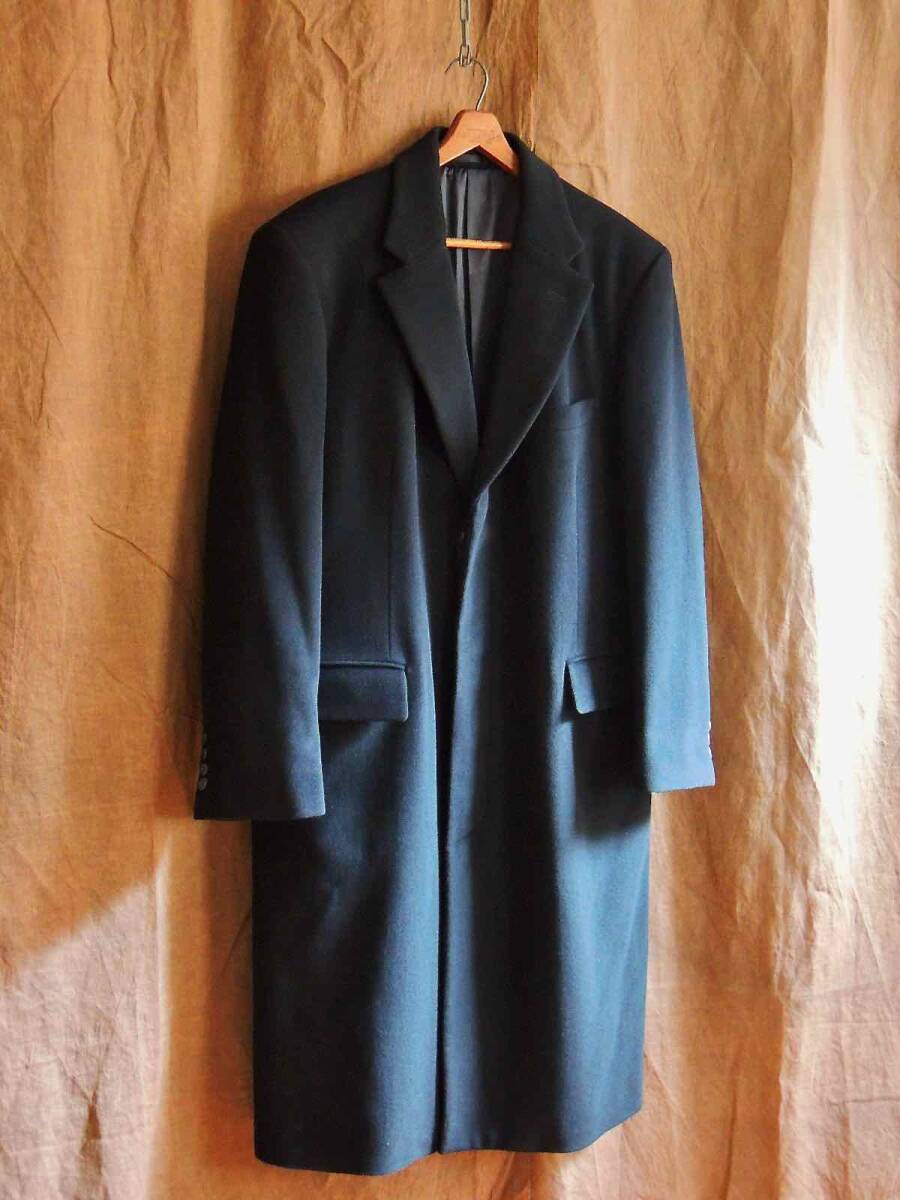 品質極上品 90s ビンテージ 1990年代 NEWYORKER ニューヨーカー 旧ロゴ 黒 純毛 カシミヤウール 冬物チェスターコート ロングコート 古着拍卖