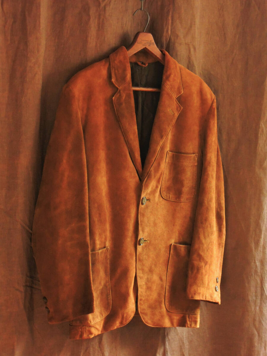 80s ビンテージ 1980年代 MODE SCOPE 茶色 ブラウン カーフスキン 2つ釦留め ヌバックレザージャケット テーラードJKT ブレザー アイビー拍卖