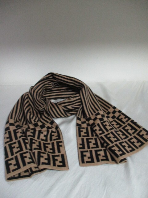 FENDI フェンディ 茶×黒ストライプズッカ柄マフラー(USED)110225拍卖