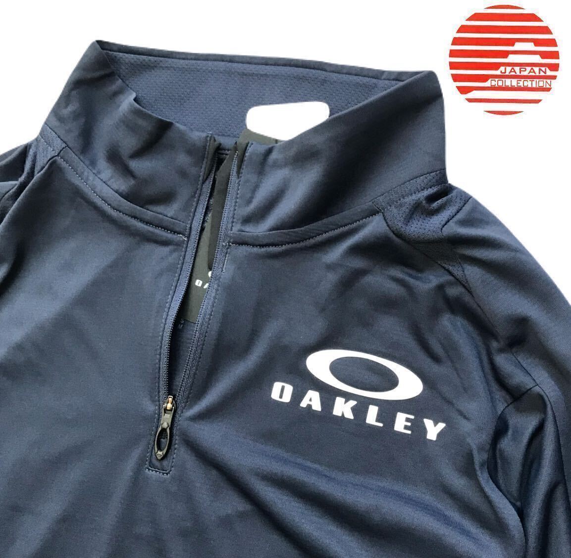 ▲B445新品 【日本Lサイズ】紺 最新 JAPAN CLLECTIONオークリー(OAKLEY)Enhance 半袖 ゴルフ ハイネック モック ハーフジップ シャツ拍卖