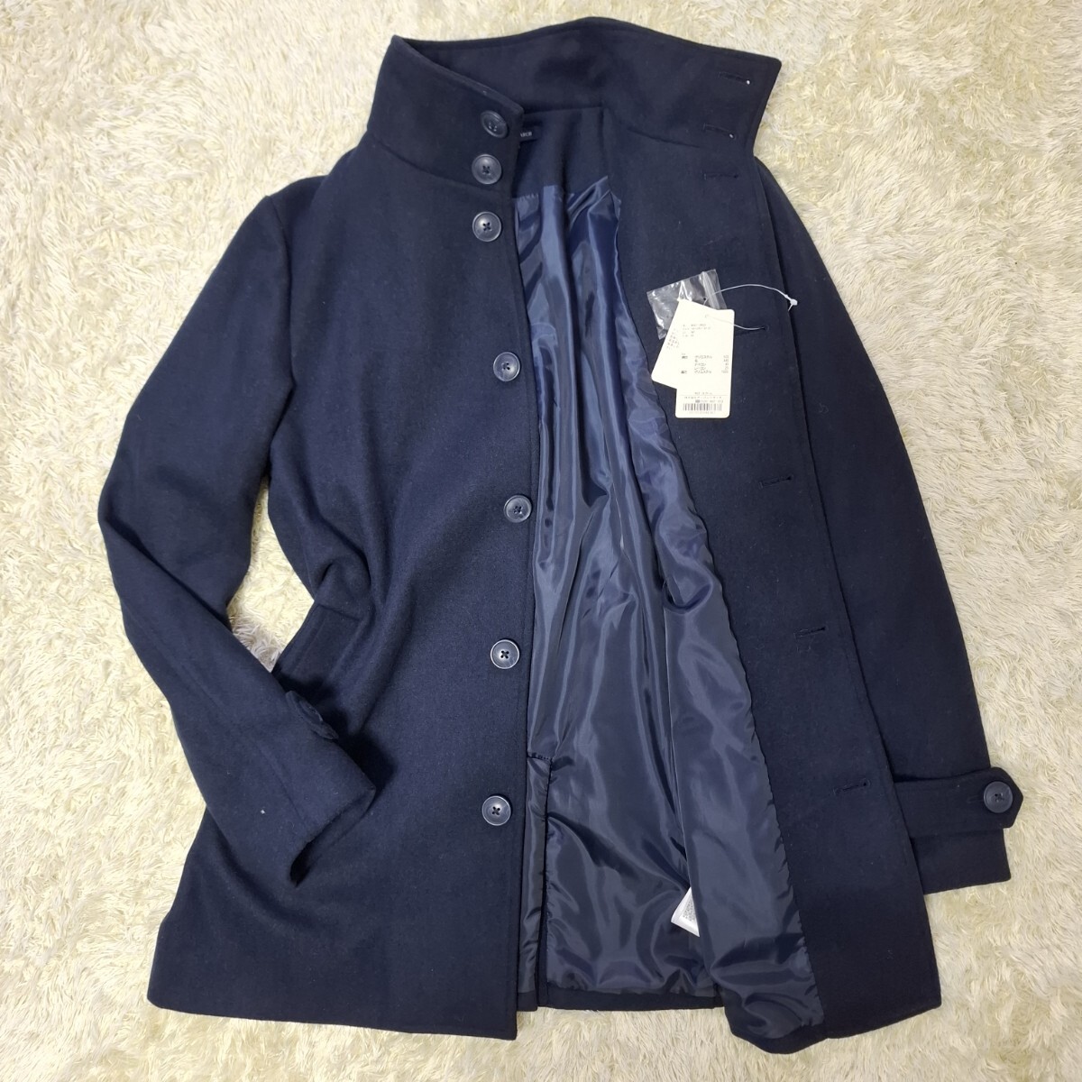 未使用品 希少Lサイズ アーバンリサーチ Urban Research スタンドカラー メルトン コート 厚手 無地 ネイビー ウール混 L 防寒防風拍卖