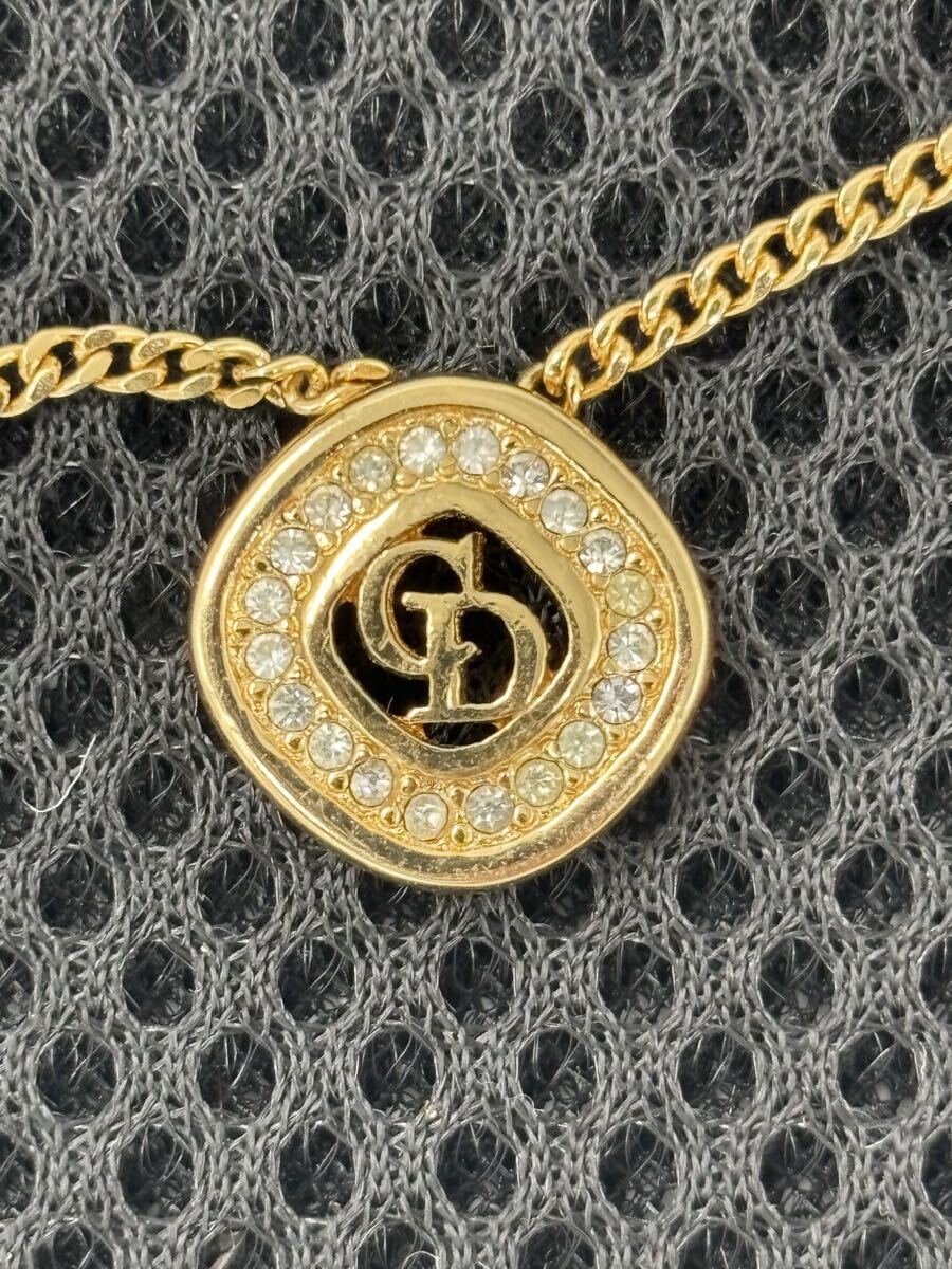 Christian Dior クリスチャンディオール CDロゴ ラインストーン ネックレス ゴールドカラー アクセサリー拍卖