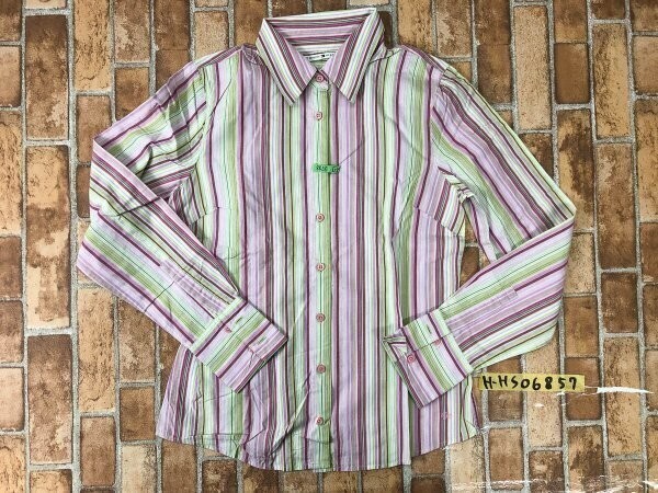 Tommy Hilfiger トミー ヒルフィガー レディース マルチストライプ 薄手 長袖シャツ 6 ピンク系 コットン クリーニング済み拍卖