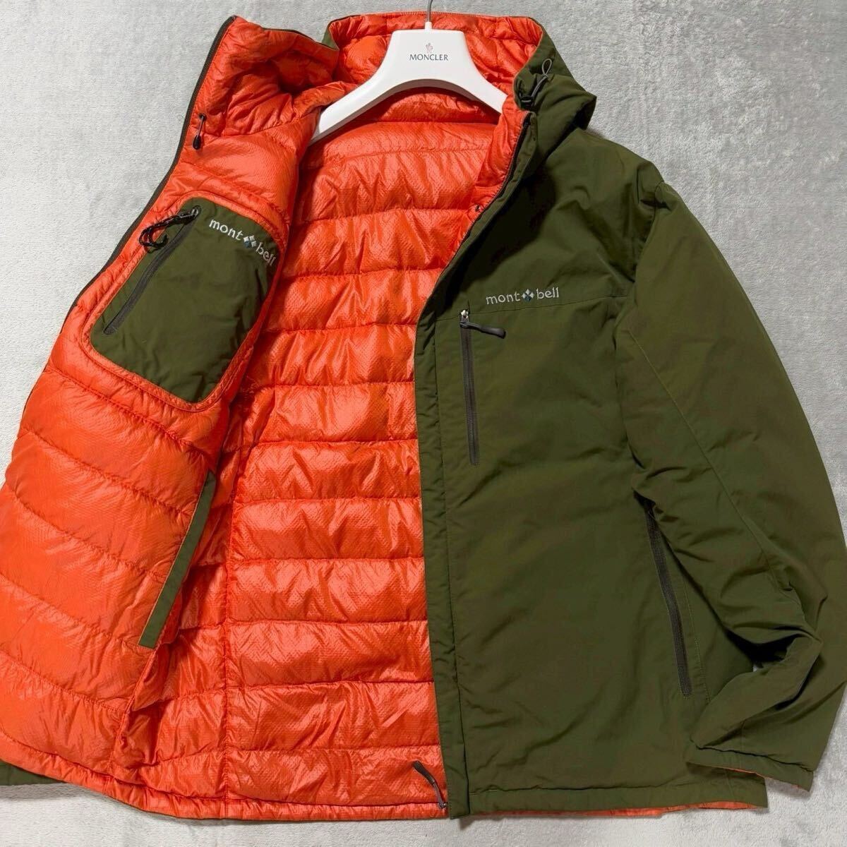 美品/Lサイズ★モンベル mont-bell コロラドパーカ リバーシブル 2way ダウンジャケット ブルゾン 軽量 アウトドア カーキ×オレンジ拍卖
