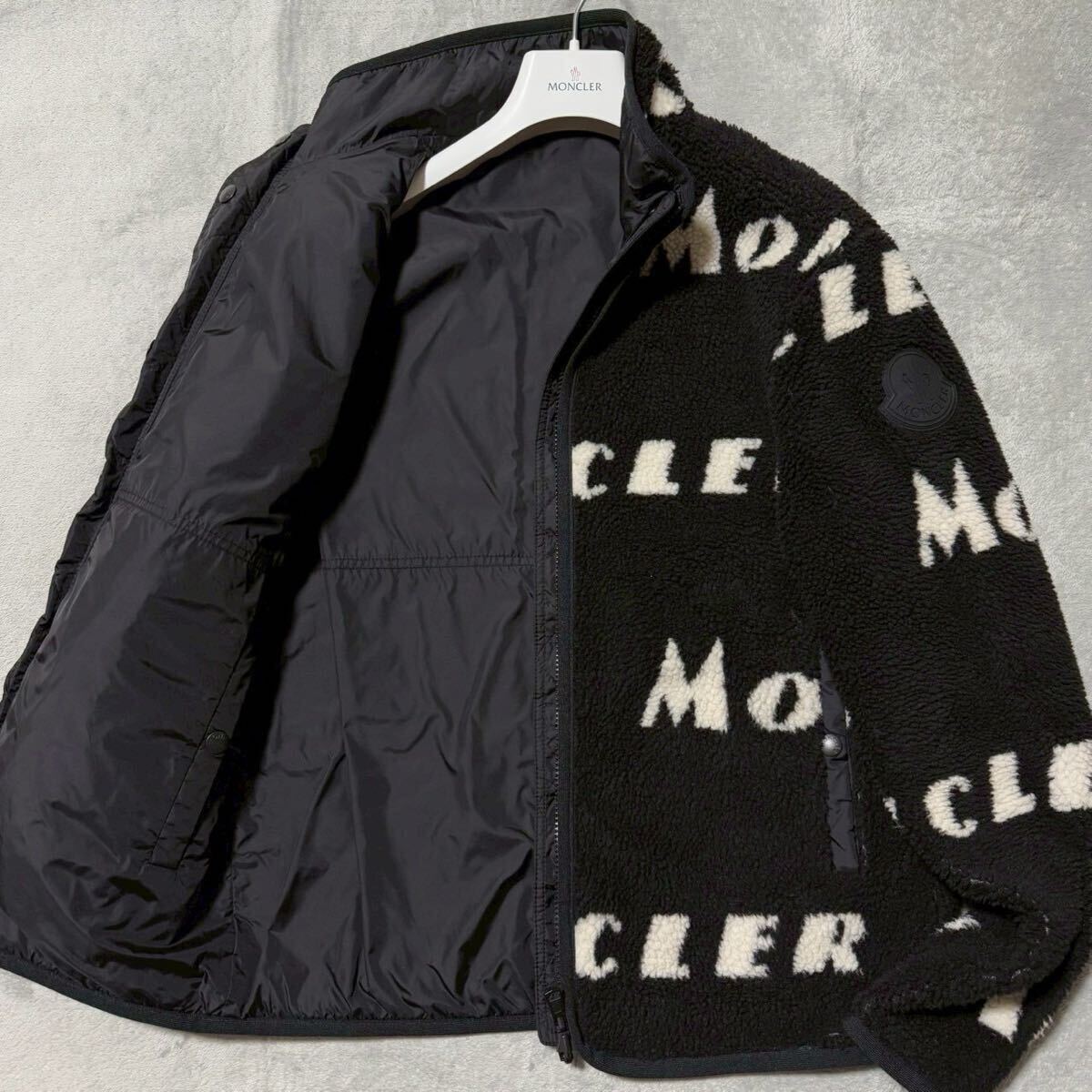 Mサイズ★MONCLER モンクレール マグリア リバーシブル ボア ナイロンジャケット Wジップ ブルゾン ロゴ 総柄 Fファー 黒 ブラック メンズ拍卖