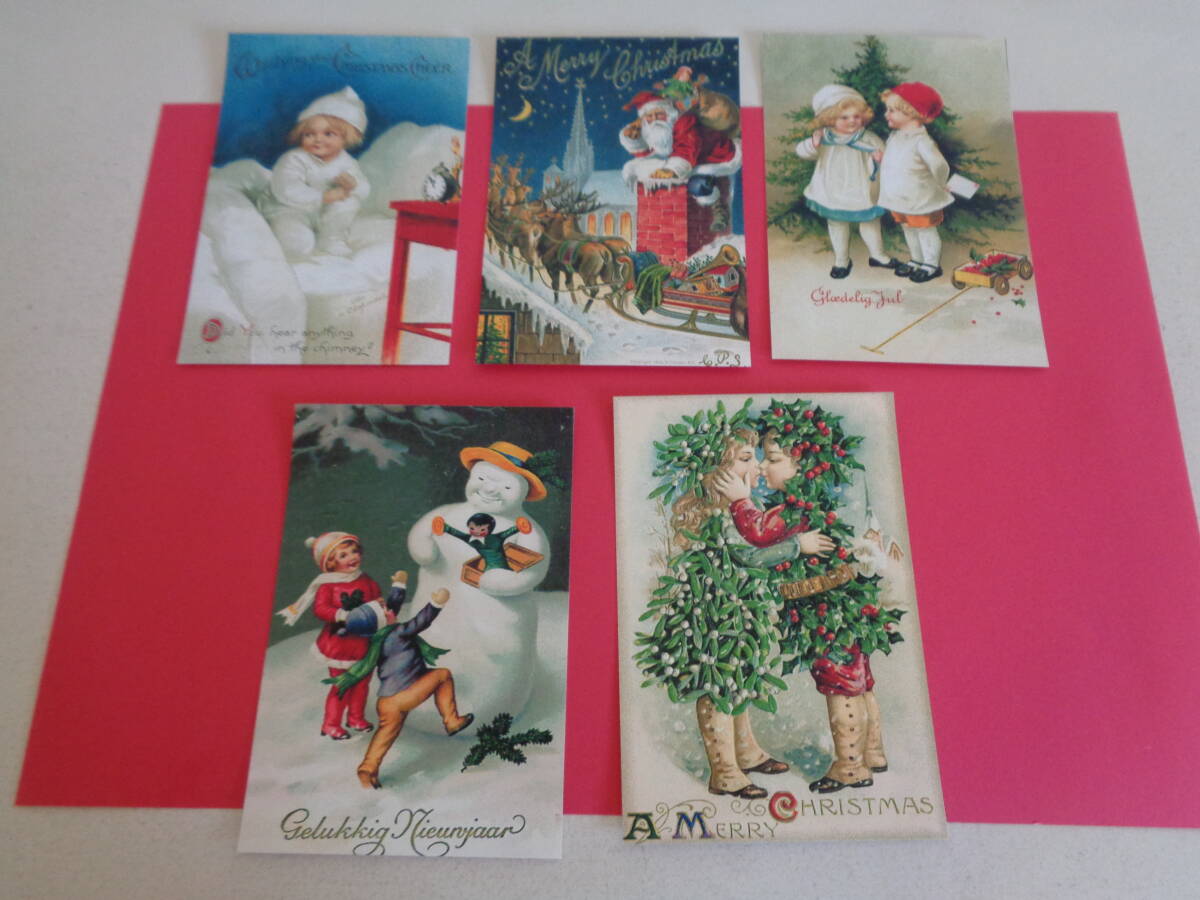 即決 新品 ポストカード 絵ハガキ 5枚セット 光沢紙 ビクトリアン クリスマス サンタクロース レトロ アンティーク アメリカ拍卖