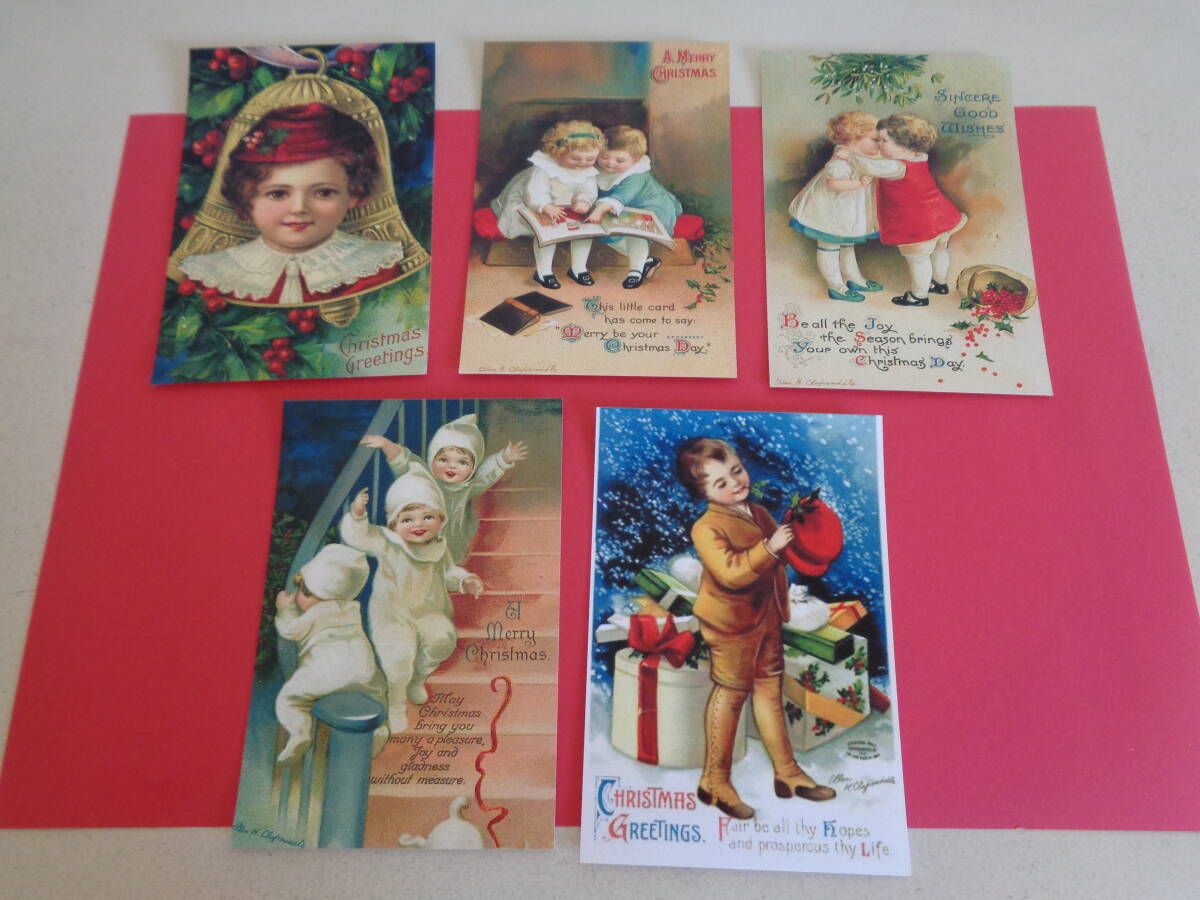 即決 新品 ポストカード 絵はがき 5枚セット 光沢紙 男の子 女の子 ビクトリアン クリスマス レトロ ハンドメイド クラフト拍卖