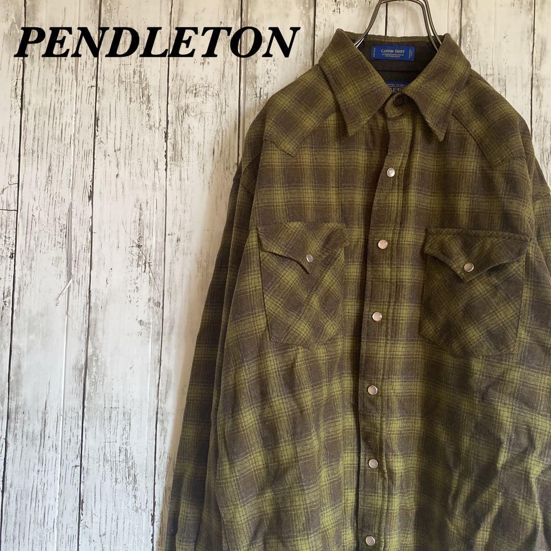 【超貴重】PENDLETON 90's〜 ペンドルトン イエローグリーン オンブレチェック シャドーチェック ウエスタンシャツ メンズ Mサイズ拍卖