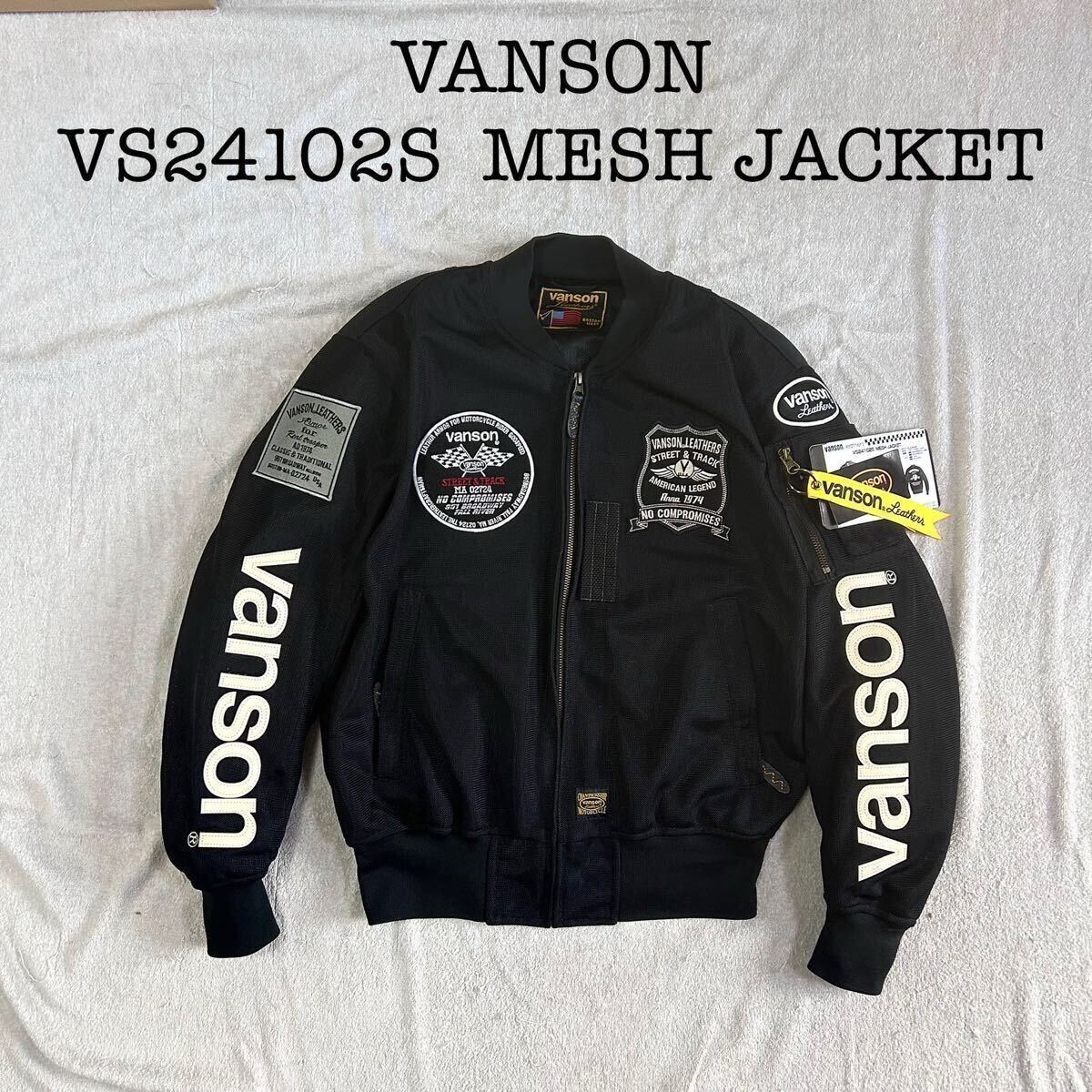 ★旧品番処分 3シーズン VANSON VS24012S BK/IV Mサイズ バンソン MA-1 防風インナー付き ジャケット メッシュ 革パッチ 刺繍 A71103-1拍卖