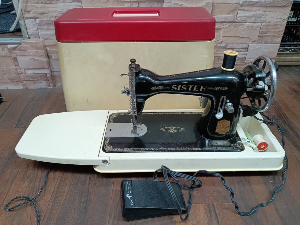 【通電のみ確認済】BROTHER SISTER アンティークミシン ブラザー シスター YDK YM-43 モーター 黒ミシン 裁縫 手芸 レトロ 当時物 ケース付拍卖