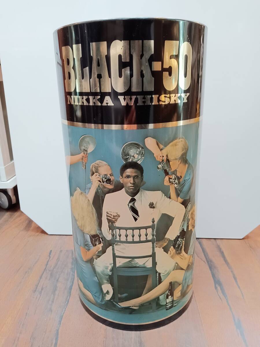 BLACK-50 NIKKA WHISKY 傘立て ダストボックス ゴミ箱 ニッカウイスキー ブラックニッカ 昭和レトロ インテリア雑貨 缶 アンティーク拍卖