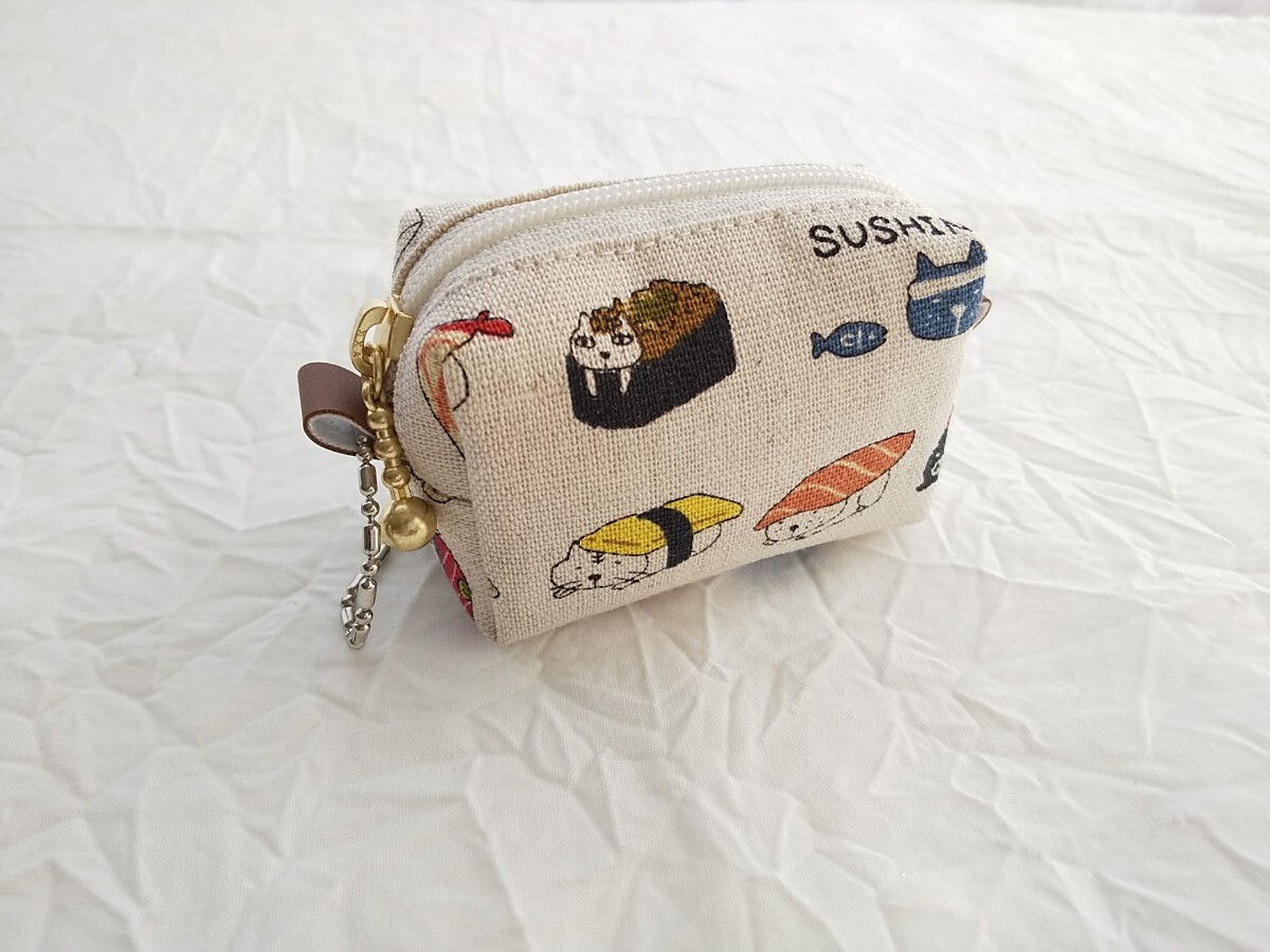 ★ハンドメイド★cat*寿司猫*ミニスクエアポーチ*小物入れ*ねこ拍卖