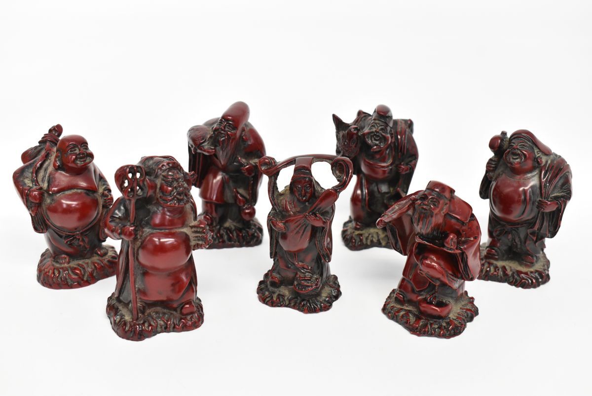 (1298S 1124M6) 1円~ 七福神 セット 木彫り 縁起物 置物 オブジェ 和風 飾り物 インテリア拍卖