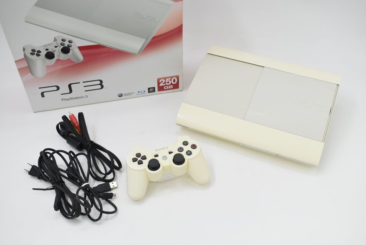 (1297L 1125H12) 1円~ SONY ソニー プレイステーション3 本体 250GBモデル コントローラ付 クラシックホワイト 【通電のみ確認済】拍卖