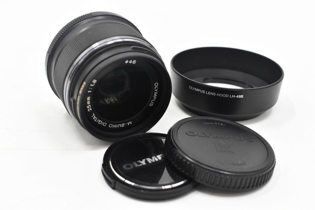 (1301S 1126T8)1円~ OLYMPUS オリンパス M.ZUIKO DIGITAL 25mm 1:1.8 カメラレンズ レンズフード LH-49B 2点セット 現状品【ジャンク品】拍卖