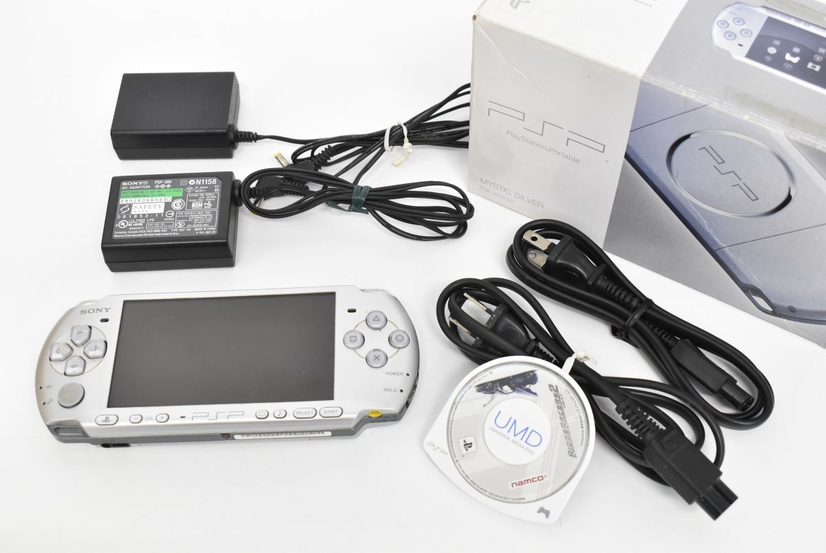 (1283S 1128M5) 1円~ SONY ソニー PSP プレイステーションポータブル PSP-3000 シルバー 付属品 箱付 【通電のみ確認済】拍卖